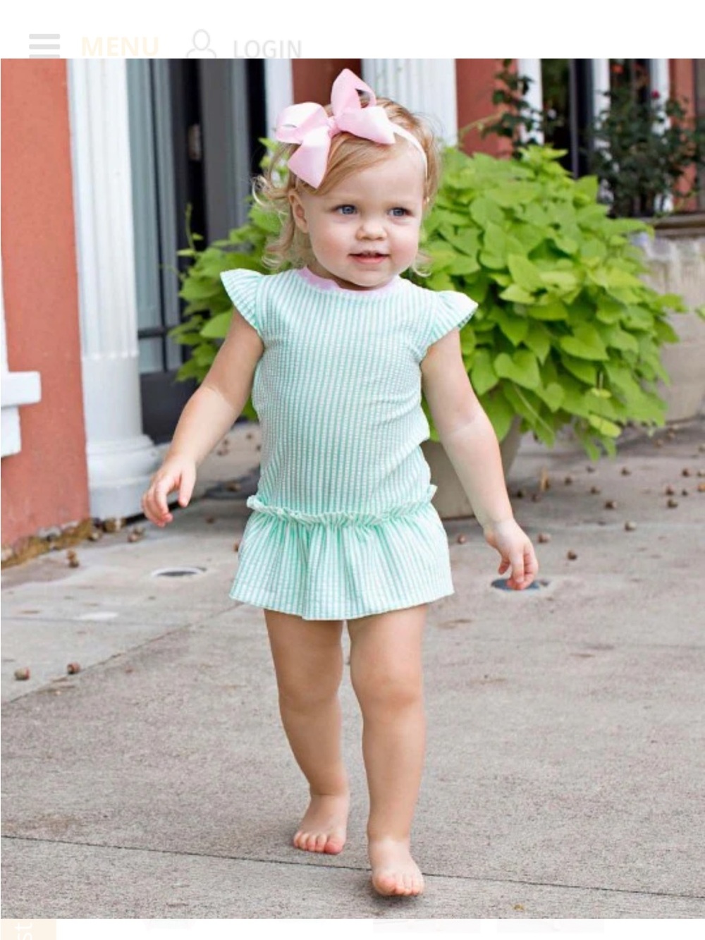 Ruffle Butts Mint Green Seersucker One-Piece Swimsuit with Pink Bow